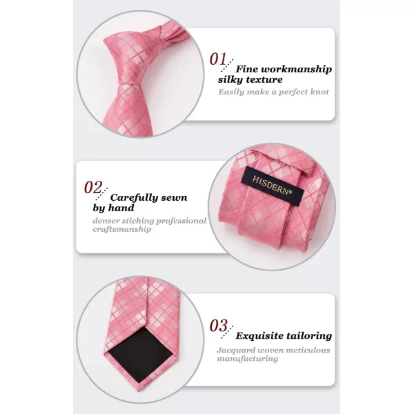 HISDERN Ties for Men Plaid Checkered Tie with Pocket Square Woven Business Formal Necktie Handkerchief Set Wedding Party