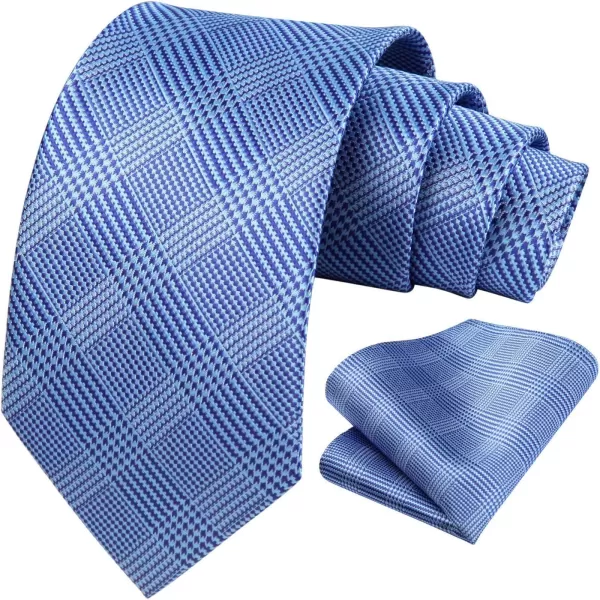 HISDERN Ties for Men Plaid Checkered Tie with Pocket Square Woven Business Formal Necktie Handkerchief Set Wedding Party