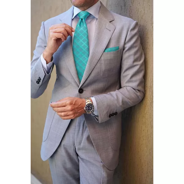 HISDERN Ties for Men Plaid Checkered Tie with Pocket Square Woven Business Formal Necktie Handkerchief Set Wedding Party