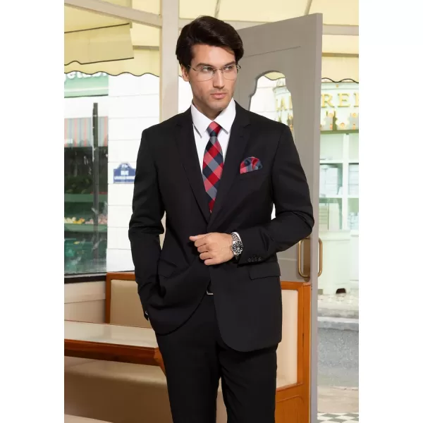 HISDERN Ties for Men Plaid Checkered Tie with Pocket Square Woven Business Formal Necktie Handkerchief Set Wedding Party