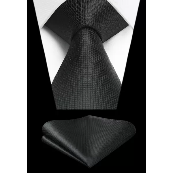 HISDERN Ties for Men Plaid Checkered Tie with Pocket Square Woven Business Formal Necktie Handkerchief Set Wedding Party