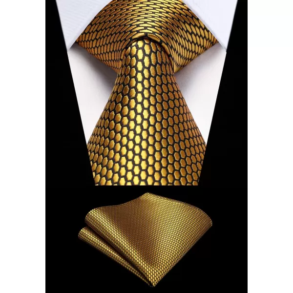 HISDERN Ties for Men Plaid Checkered Tie with Pocket Square Woven Business Formal Necktie Handkerchief Set Wedding Party