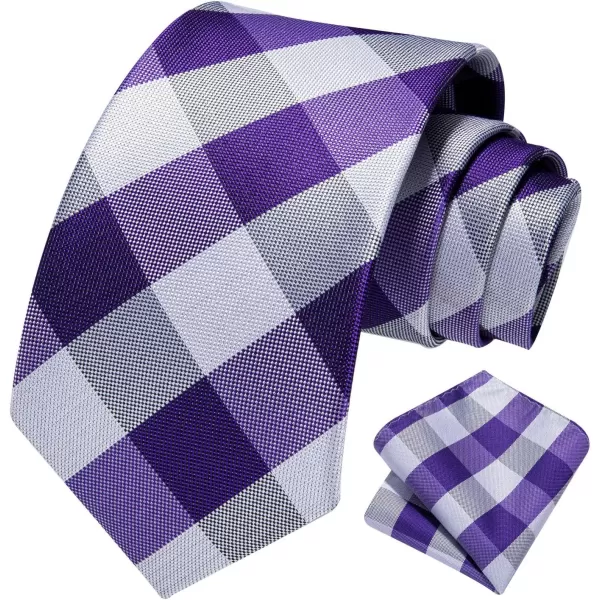 HISDERN Ties for Men Plaid Checkered Tie with Pocket Square Woven Business Formal Necktie Handkerchief Set Wedding Party