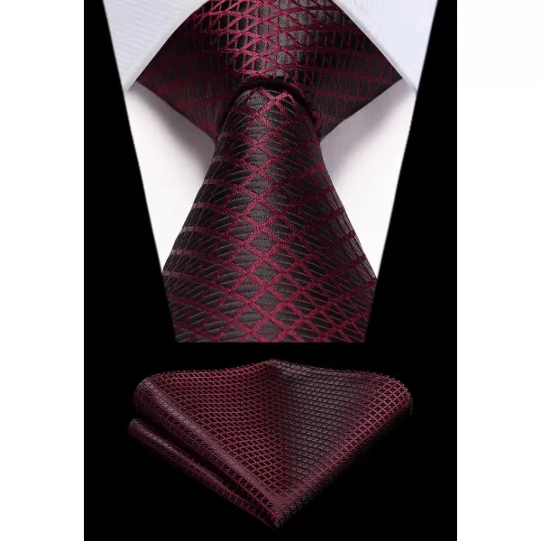 HISDERN Ties for Men Plaid Checkered Tie with Pocket Square Woven Business Formal Necktie Handkerchief Set Wedding Party