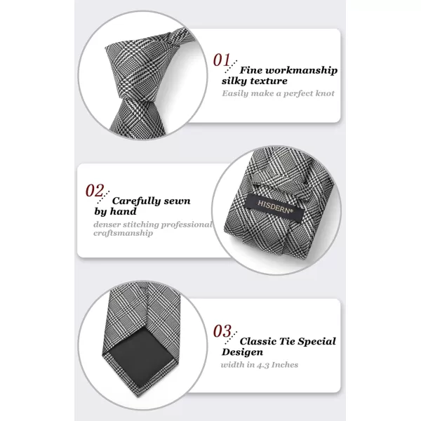 HISDERN Ties for Men Plaid Checkered Tie with Pocket Square Woven Business Formal Necktie Handkerchief Set Wedding Party