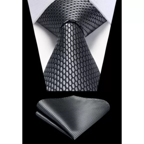 HISDERN Ties for Men Plaid Checkered Tie with Pocket Square Woven Business Formal Necktie Handkerchief Set Wedding Party