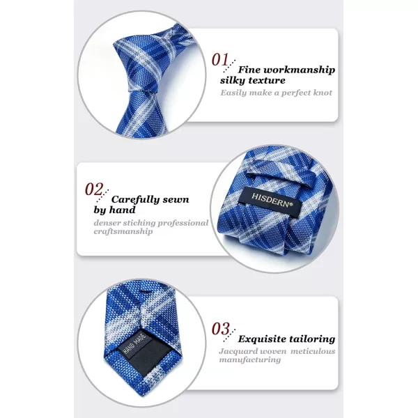 HISDERN Ties for Men Plaid Checkered Tie with Pocket Square Woven Business Formal Necktie Handkerchief Set Wedding Party
