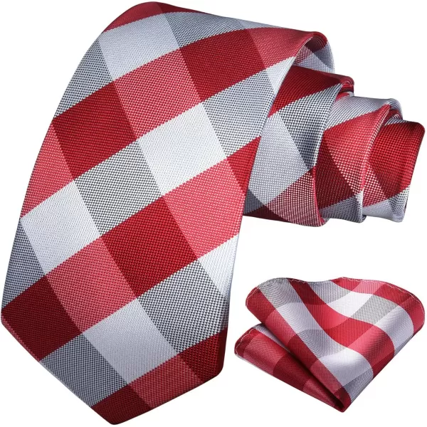 HISDERN Ties for Men Plaid Checkered Tie with Pocket Square Woven Business Formal Necktie Handkerchief Set Wedding Party