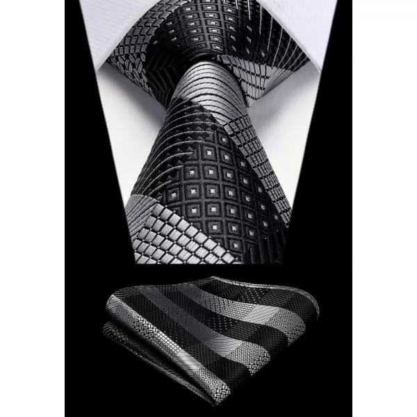 HISDERN Ties for Men Plaid Checkered Tie with Pocket Square Woven Business Formal Necktie Handkerchief Set Wedding Party