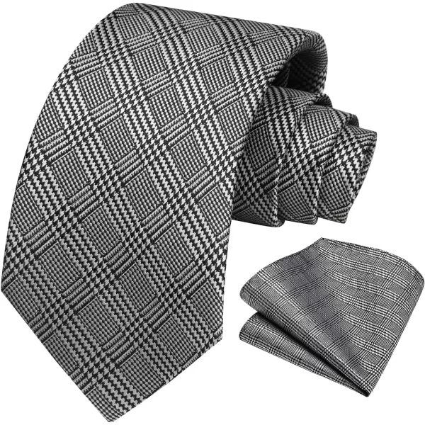 HISDERN Ties for Men Plaid Checkered Tie with Pocket Square Woven Business Formal Necktie Handkerchief Set Wedding Party