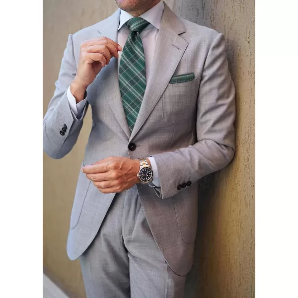 HISDERN Ties for Men Plaid Checkered Tie with Pocket Square Woven Business Formal Necktie Handkerchief Set Wedding Party