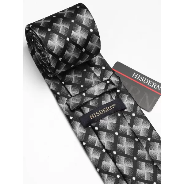 HISDERN Ties for Men Plaid Checkered Tie with Pocket Square Woven Business Formal Necktie Handkerchief Set Wedding Party
