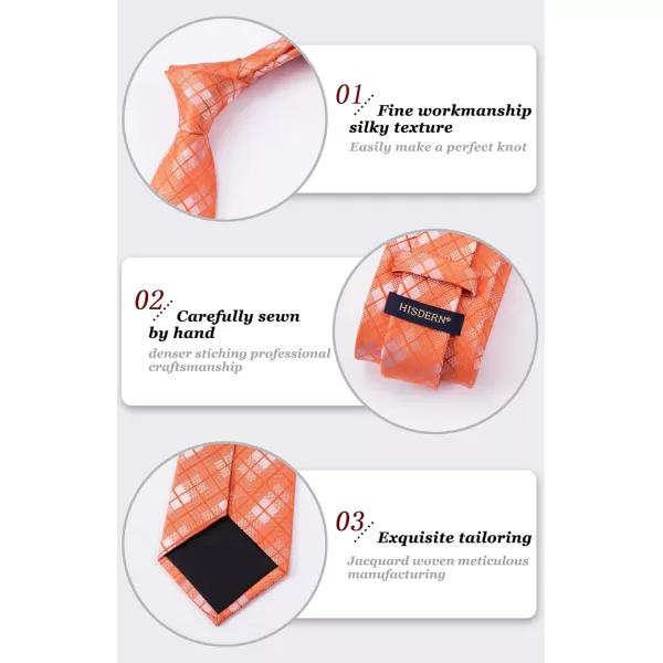 HISDERN Ties for Men Plaid Checkered Tie with Pocket Square Woven Business Formal Necktie Handkerchief Set Wedding Party