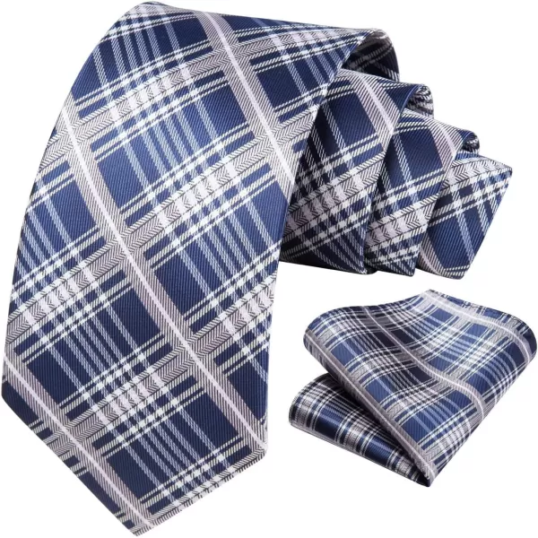 HISDERN Ties for Men Plaid Checkered Tie with Pocket Square Woven Business Formal Necktie Handkerchief Set Wedding Party