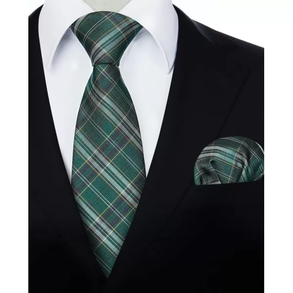 HISDERN Ties for Men Plaid Checkered Tie with Pocket Square Woven Business Formal Necktie Handkerchief Set Wedding Party
