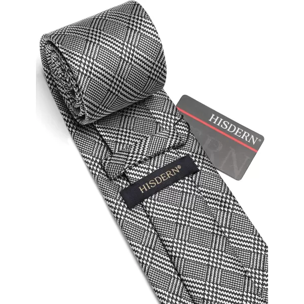 HISDERN Ties for Men Plaid Checkered Tie with Pocket Square Woven Business Formal Necktie Handkerchief Set Wedding Party