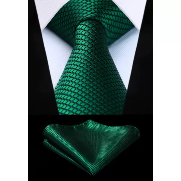 HISDERN Ties for Men Plaid Checkered Tie with Pocket Square Woven Business Formal Necktie Handkerchief Set Wedding Party