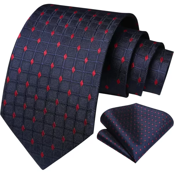 HISDERN Ties for Men Plaid Checkered Tie with Pocket Square Woven Business Formal Necktie Handkerchief Set Wedding Party