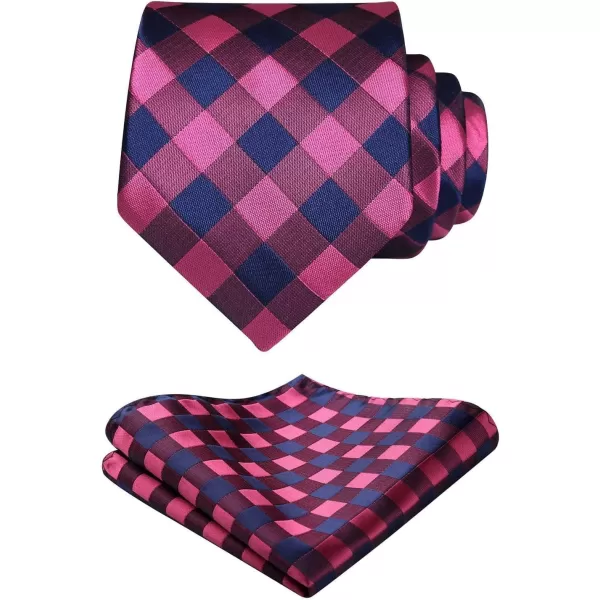 HISDERN Ties for Men Plaid Checkered Tie with Pocket Square Woven Business Formal Necktie Handkerchief Set Wedding Party