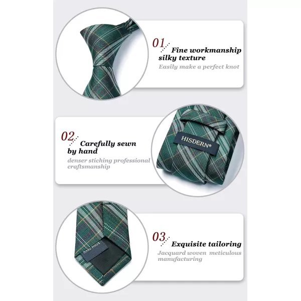 HISDERN Ties for Men Plaid Checkered Tie with Pocket Square Woven Business Formal Necktie Handkerchief Set Wedding Party