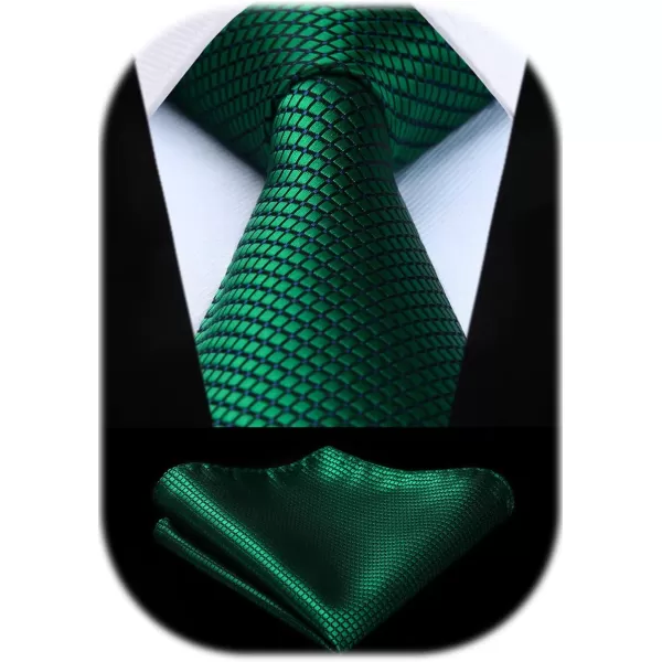 HISDERN Ties for Men Plaid Checkered Tie with Pocket Square Woven Business Formal Necktie Handkerchief Set Wedding Party