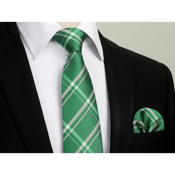 HISDERN Ties for Men Plaid Checkered Tie with Pocket Square Woven Business Formal Necktie Handkerchief Set Wedding Party
