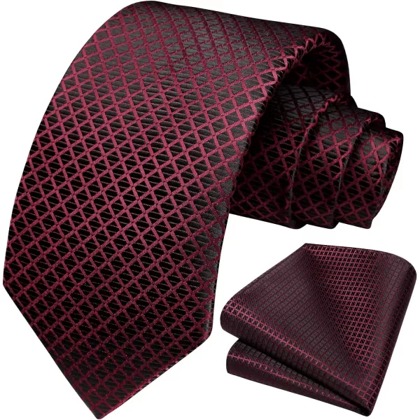 HISDERN Ties for Men Plaid Checkered Tie with Pocket Square Woven Business Formal Necktie Handkerchief Set Wedding Party