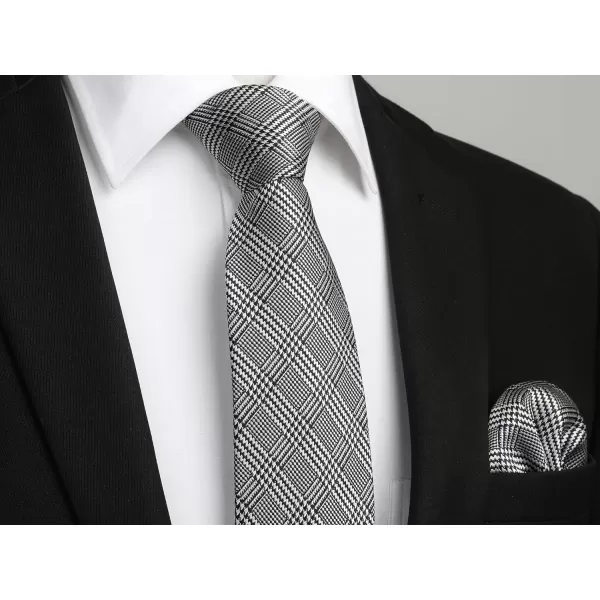 HISDERN Ties for Men Plaid Checkered Tie with Pocket Square Woven Business Formal Necktie Handkerchief Set Wedding Party