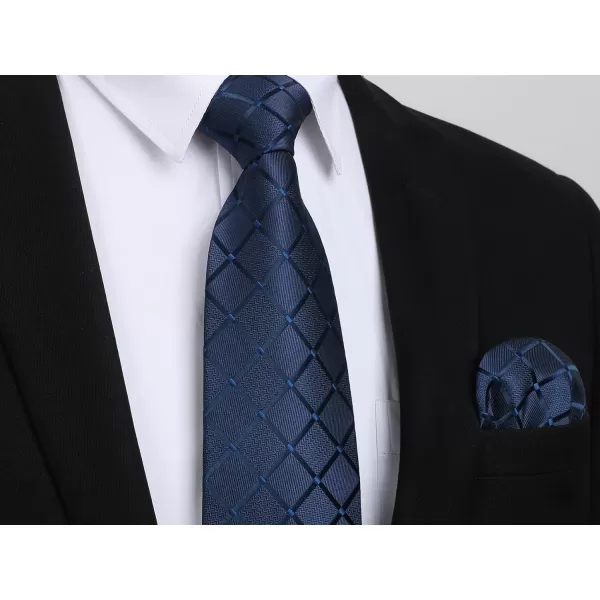 HISDERN Ties for Men Silk Extra Long Tie and Pocket Square Classic Plaid Checkered 63 inches Men's Neckties Business