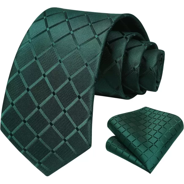 HISDERN Ties for Men Silk Extra Long Tie and Pocket Square Classic Plaid Checkered 63 inches Men's Neckties Business
