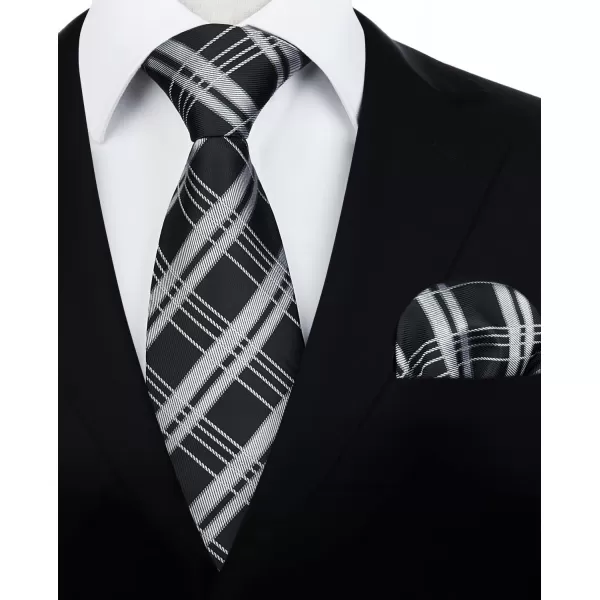 HISDERN Ties for Men Silk Extra Long Tie and Pocket Square Classic Plaid Checkered 63 inches Men's Neckties Business
