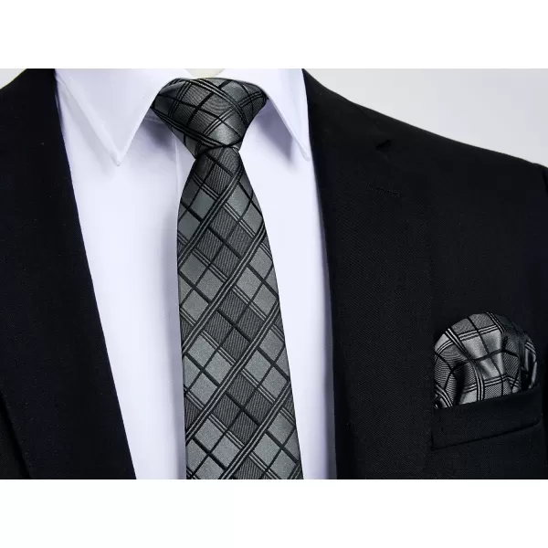 HISDERN Ties for Men Silk Extra Long Tie and Pocket Square Classic Plaid Checkered 63 inches Men's Neckties Business