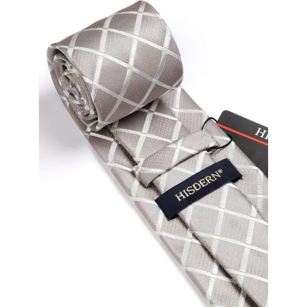 HISDERN Ties for Men Silk Extra Long Tie and Pocket Square Classic Plaid Checkered 63 inches Men's Neckties Business