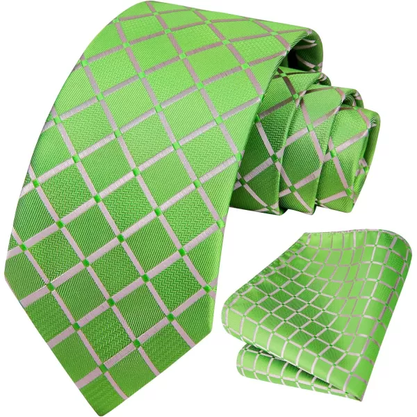 HISDERN Ties for Men Silk Extra Long Tie and Pocket Square Classic Plaid Checkered 63 inches Men's Neckties Business