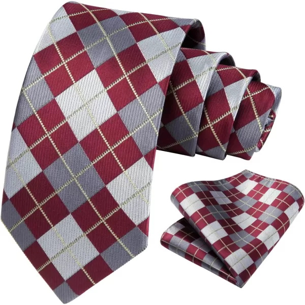 HISDERN Ties for Men Silk Extra Long Tie and Pocket Square Classic Plaid Checkered 63 inches Men's Neckties Business