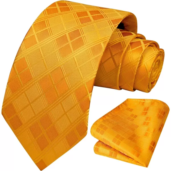 HISDERN Ties for Men Silk Extra Long Tie and Pocket Square Classic Plaid Checkered 63 inches Men's Neckties Business