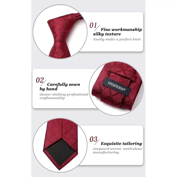 HISDERN Ties for Men Silk Extra Long Tie and Pocket Square Classic Plaid Checkered 63 inches Men's Neckties Business