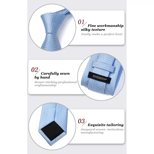 HISDERN Ties for Men Silk Extra Long Tie and Pocket Square Classic Plaid Checkered 63 inches Men's Neckties Business