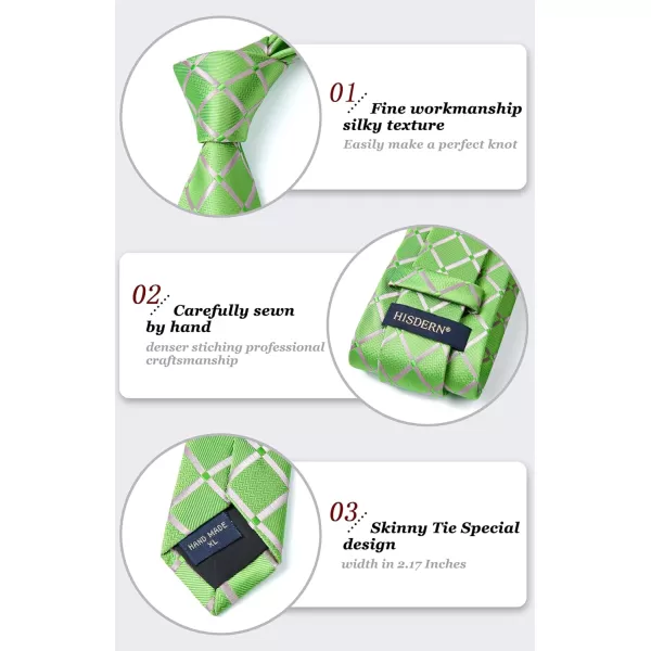 HISDERN Ties for Men Silk Extra Long Tie and Pocket Square Classic Plaid Checkered 63 inches Men's Neckties Business