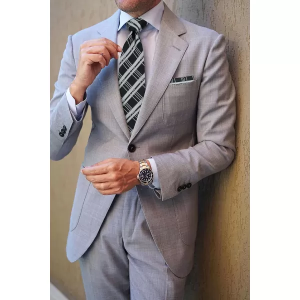HISDERN Ties for Men Silk Extra Long Tie and Pocket Square Classic Plaid Checkered 63 inches Men's Neckties Business