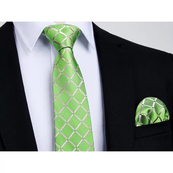 HISDERN Ties for Men Silk Extra Long Tie and Pocket Square Classic Plaid Checkered 63 inches Men's Neckties Business