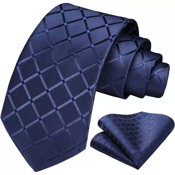 HISDERN Ties for Men Silk Extra Long Tie and Pocket Square Classic Plaid Checkered 63 inches Men's Neckties Business