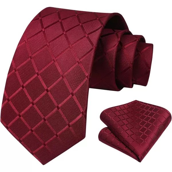 HISDERN Ties for Men Silk Extra Long Tie and Pocket Square Classic Plaid Checkered 63 inches Men's Neckties Business