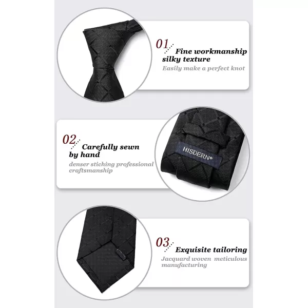 HISDERN Ties for Men Silk Extra Long Tie and Pocket Square Classic Plaid Checkered 63 inches Men's Neckties Business