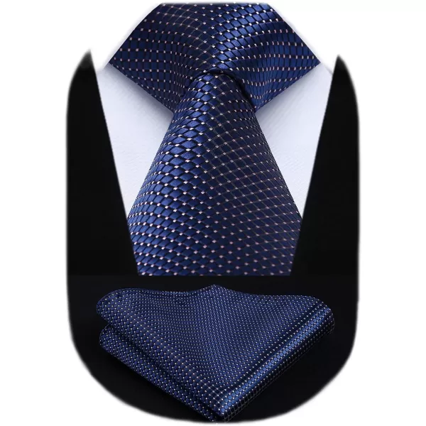 HISDERN Ties for Men Silk Extra Long Tie and Pocket Square Classic Plaid Checkered 63 inches Men's Neckties Business