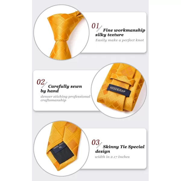 HISDERN Ties for Men Silk Extra Long Tie and Pocket Square Classic Plaid Checkered 63 inches Men's Neckties Business