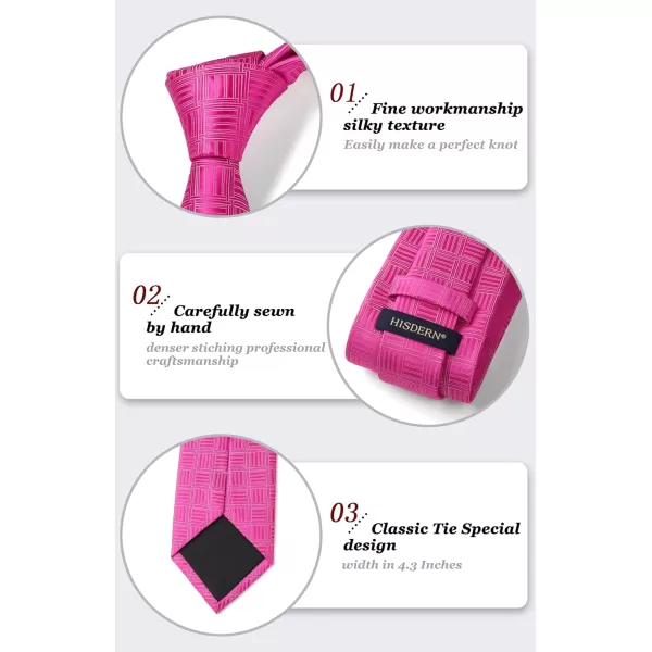HISDERN Ties for Men Silk Extra Long Tie and Pocket Square Classic Plaid Checkered 63 inches Men's Neckties Business