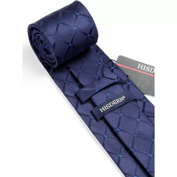 HISDERN Ties for Men Silk Extra Long Tie and Pocket Square Classic Plaid Checkered 63 inches Men's Neckties Business