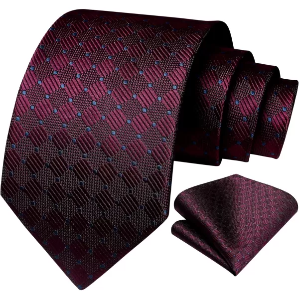 HISDERN Ties for Men Silk Extra Long Tie and Pocket Square Classic Plaid Checkered 63 inches Men's Neckties Business