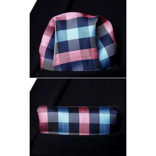 HISDERN Ties for Men Silk Extra Long Tie and Pocket Square Classic Plaid Checkered 63 inches Men's Neckties Business